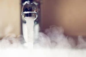 hot water, steam, sink and faucet